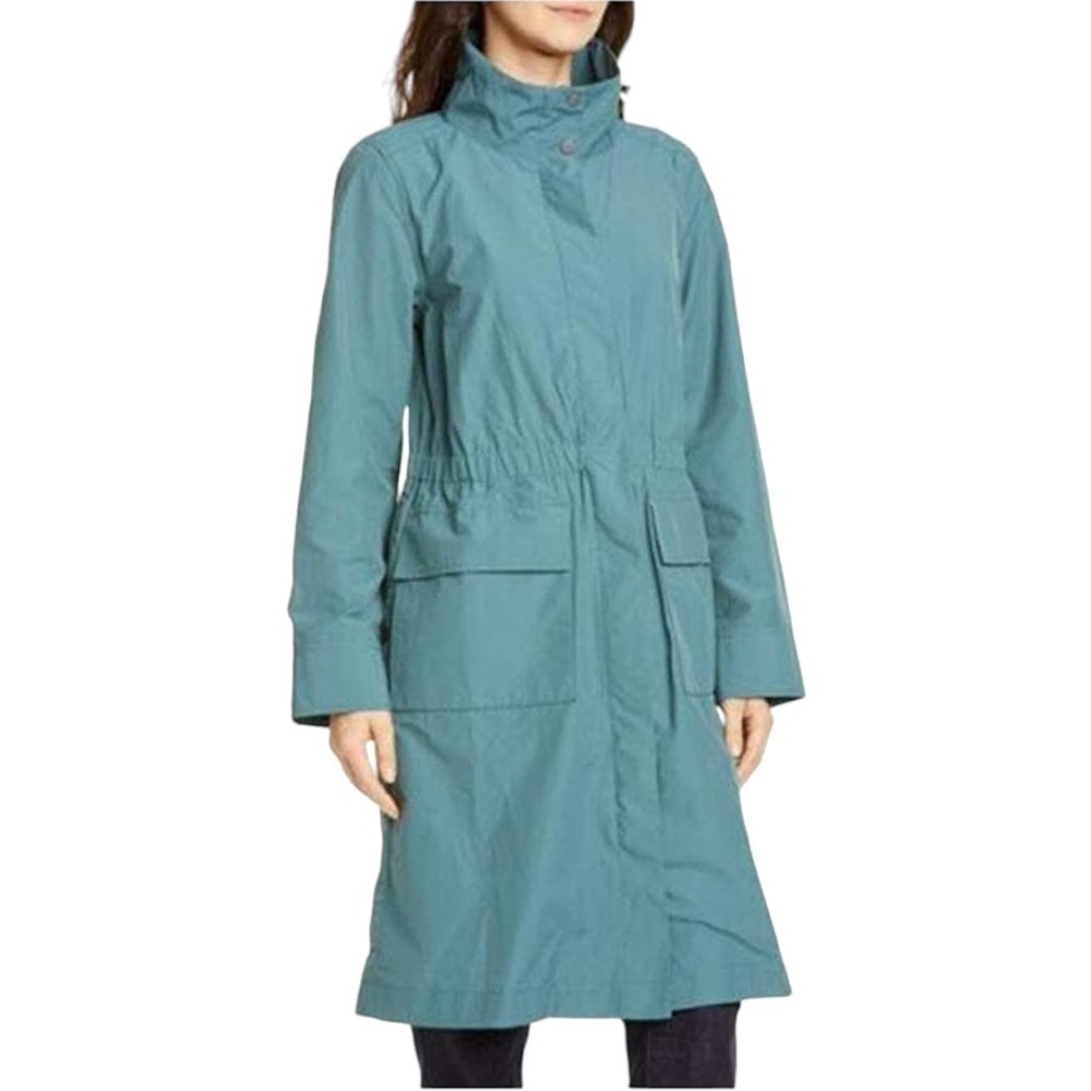 EILEEN Fisher Teal Lightweight Scrunch Collar Coat Size XS